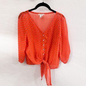 Sheer Top - Orange Polka Dot medium